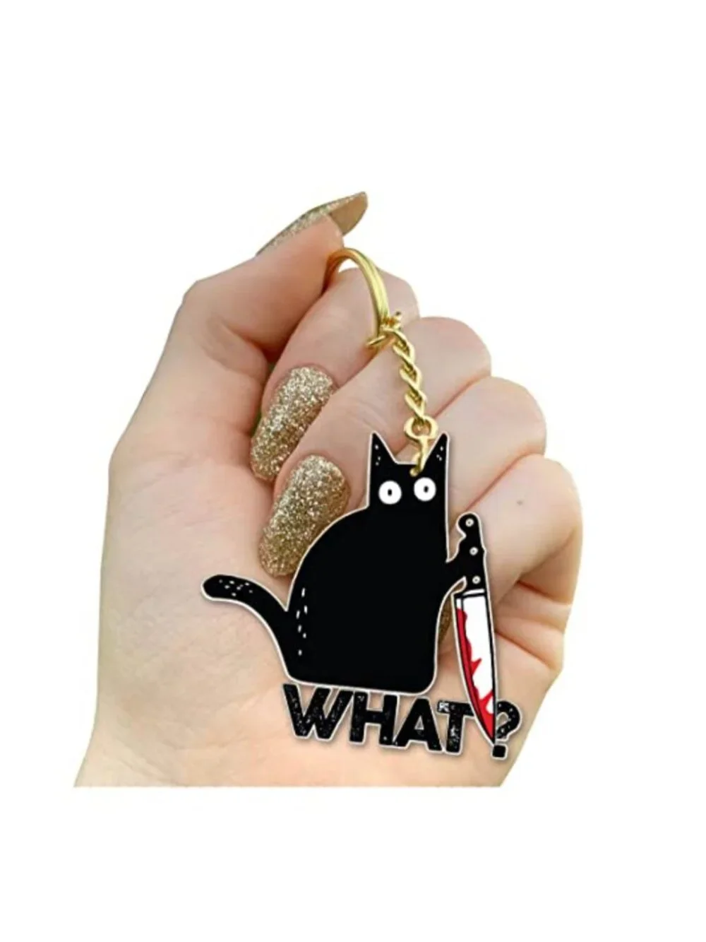 Solid Metal Funny Black Cat Keychain Bag Charm Purse Accessory